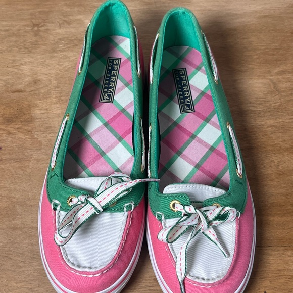 Sperry Top-Sider Bahama Boat Shoes Pink Green Canvas Womens 8M - Picture 2 of 7